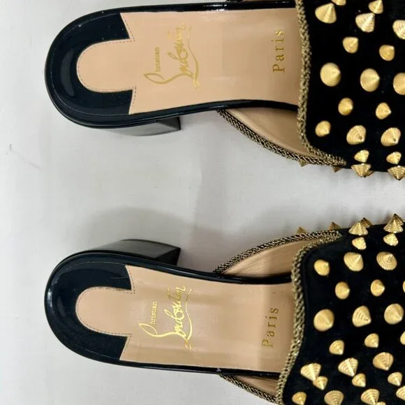 CHRISTIAN LOUBOUTIN Black Suede Mulaconka Spiked Mules Sandals EU 40.5/US 9-9.5 - Picture 3 of 8